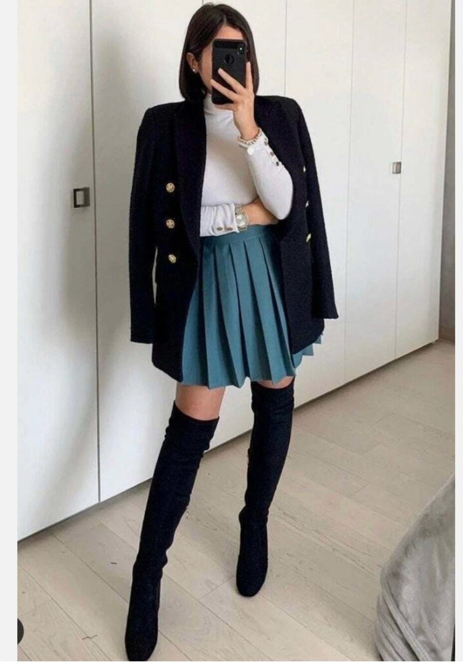 Zara Long Black Blazer Double Breasted Shoulder Pads Statement Gold sz M
